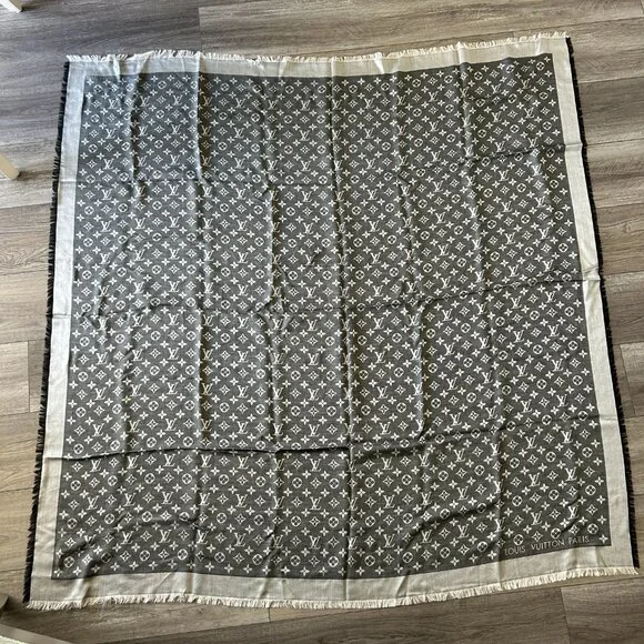 Louis Vuitton Silk Wool Monogram Denim Shawl Black - Picture 2 of 5